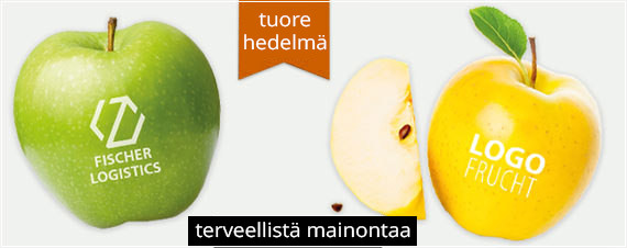 Logo Hedelmät Mainostuotteet logopainatuksella.