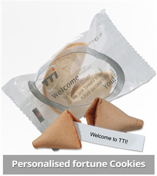 Gesunde Werbeartikel mit Ihrem Werbedruck Personalised fortune cookies – your design and your sayings.