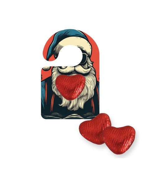 Chocolate heart on mini door hanger with advertising print