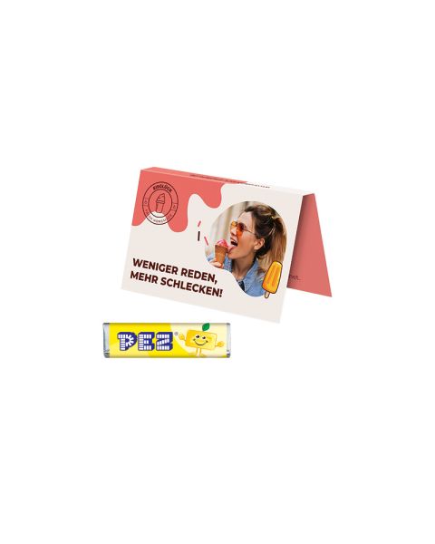 Advertising card PEZ lemon candy bar with logo print
