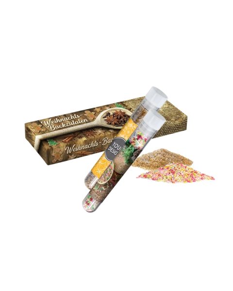 20 g Plätzchen-Back-Set im 2er-Reagenzglas-Set in Faltschachtel mit Werbedruck