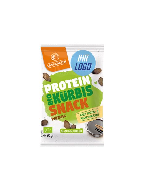 50 g LANDGARTEN Bio Protein Kürbis Snack würzig im original LANDGARTEN Papiertütchen mit Werbeaufkleber