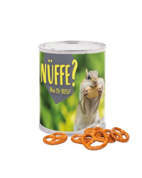Salzbrenzeln in Snack Dose mit Werbe-Papieretikett