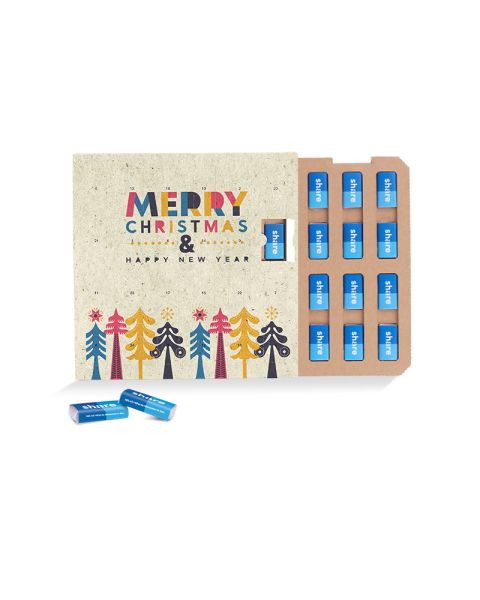 Advertising Advent calendar ECO grass paper with paper inlay and Share chocolate bars