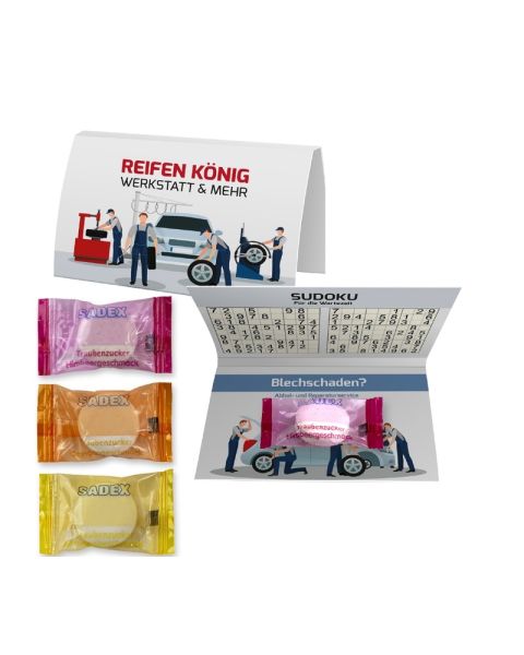 Dextrose with vitamin C in folded promotional card with promotional print