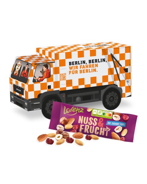 3D Präsent LKW mit Lorenz Nuss & Frucht und Werbedruck