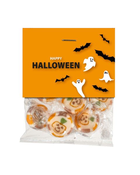 Rock hard caramel sweets in bags with standard Ghost tab