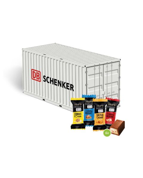 3D Präsent Container mit Lindt HELLO Mini und Werbedruck