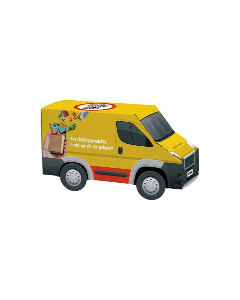 3D gift transporter with staged contents with advertising print