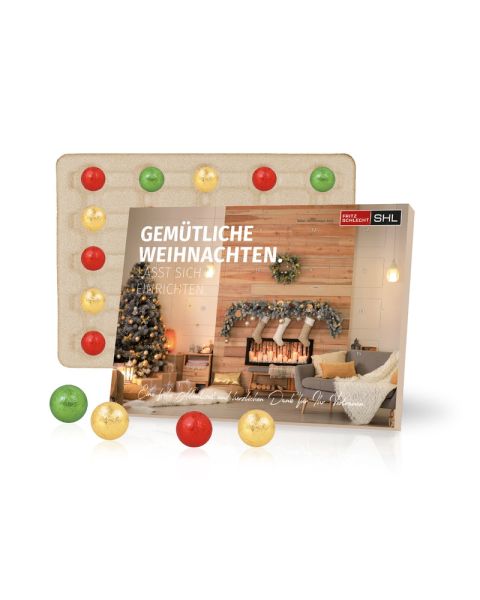 Table Advent calendar with Fairtrade chocolate, paper inlay and all-round promotional print