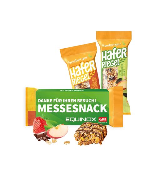 Seeberger Hafer Riegel in einem individuell bedruckbaren Werbeschuber