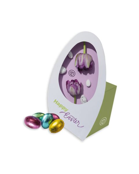 100 g sweet colourful Easter eggs in an Easter egg cardboard box with promotional print