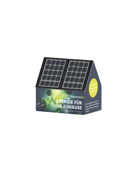 3D gift house with filled items and advertising print