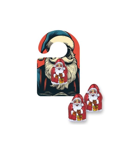 Schoko-Weihnachtsmann auf Mini Türanhänger mit Werbedruck