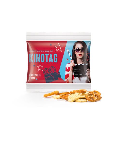 10 g snack mix in promotional bags with advertising print