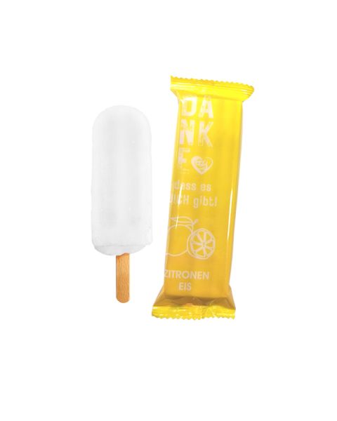 90 ml lemon sorbet ice cream in flow pack with all-round advertising print