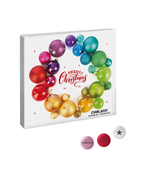 Mini Advent calendar with personalised M&M's made from pure paper with promotional print