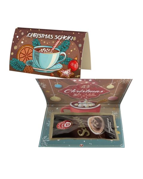 Hot chocolate in folded advertising card with advertising print