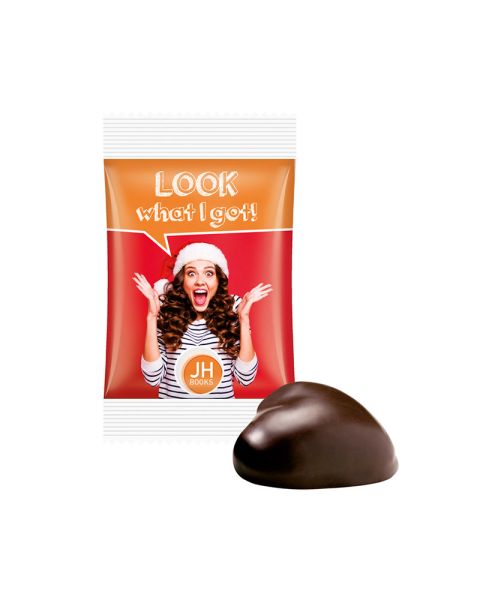 1 gingerbread heart in recyclable paper flow pack with advertising print