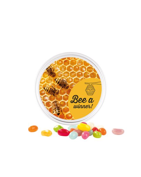 Candy tin with American-style jelly beans with promotional print