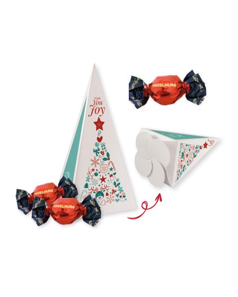 120 g Weihnachtspralinés Tannenbaum mit Haselnusscremefüllung in Motivkartonage mit Logodruck