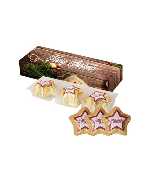 Lübeck marzipan stars in folding box with promotional print