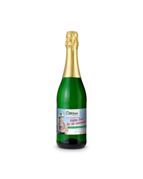 0.75 l sparkling wine cuvée in green bottle with promotional print