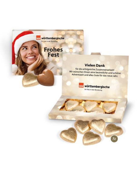 Mailing Präsentbox Lindt-Schokoherzen mit Werbedruck