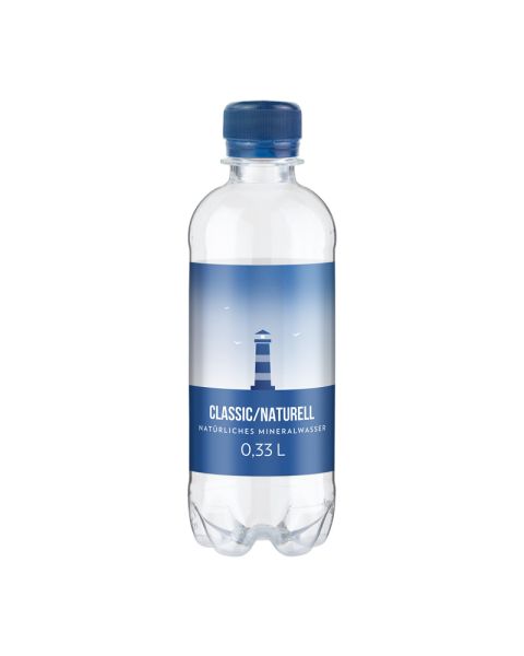330 ml natural mineral water in mini bottles with promotional label