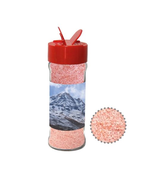 80 g pink crystal salt in a spice shaker with promotional label