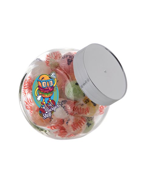 0.4 litre Slanted Jar filled with Napoleon Bonbons and with promotional label