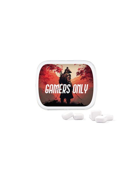 19 g sweets in a hinged lid tin with promotional print