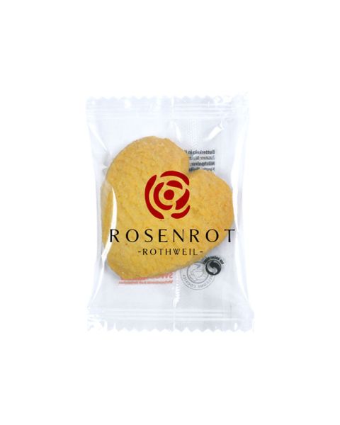 Butter biscuit heart in promotional bag with logo print