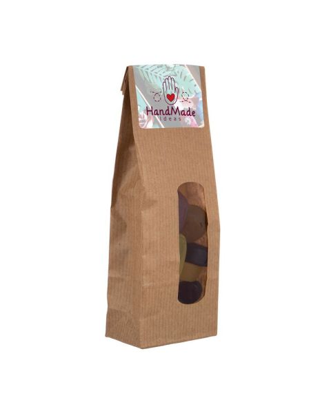 Wine gums in kraft paper bag with promotional label