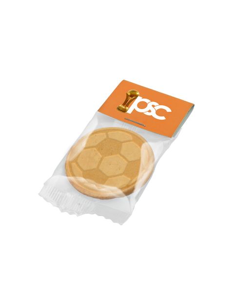 10 g runder Vanillekeks mit Logoprägung und Werbereiter