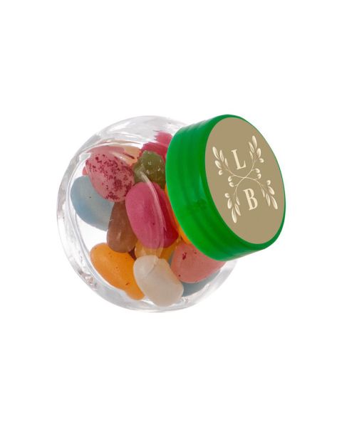 50 ml Slanted Jar filled with jelly beans and with promotional label