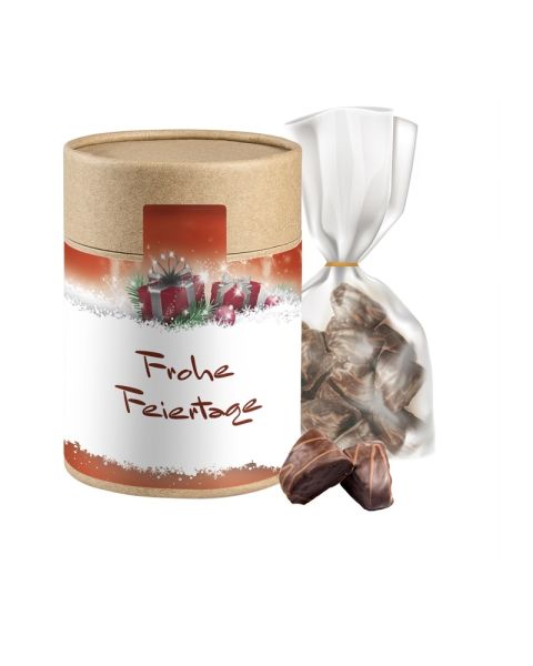 100 g fine pointed cake in eco cardboard tin with promotional label