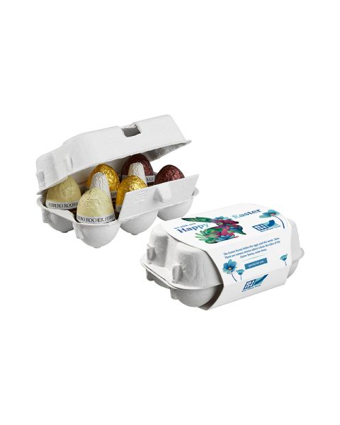 Set of 6 Ferrero Rocher chocolate eggs in egg carton with promotional sleeve