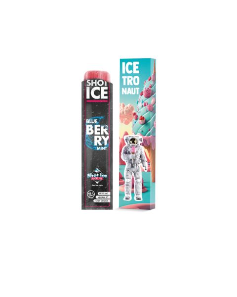 1 Shot Ice Blue Berry Mint with vodka in promotional cardboard packaging with logo print
