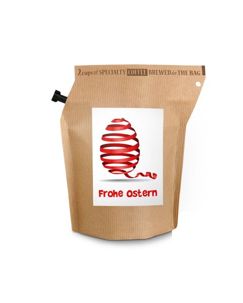 Easter coffee in reusable brewing bag with Easter label