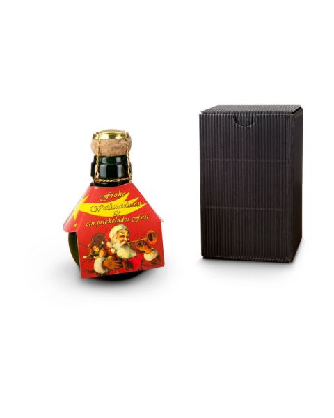 Kleinste Sektflasche Weihnachtsgruß mit Werbemanschette oder Werbeanhänger