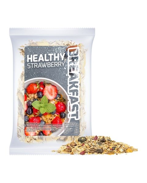 50 g Express Organic Strawberry Muesli in flow pack with promotional label