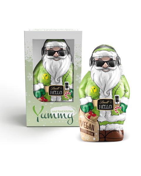 80 g Lindt HELLO Xmas Santa Vegan in promotional cardboard box