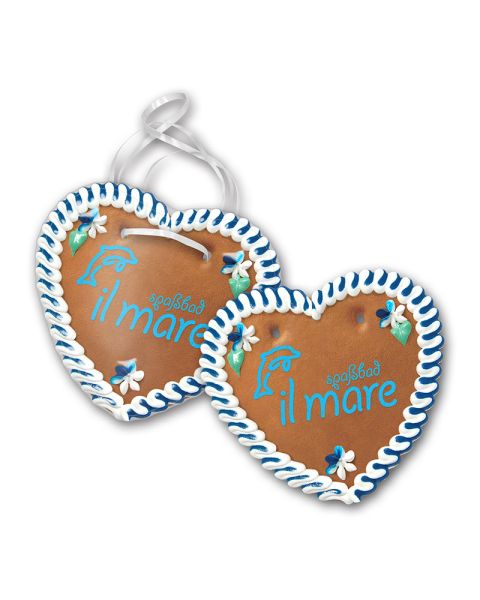 95 g gingerbread heart 16 x 15 cm with screen printing, sealed in glossy foil