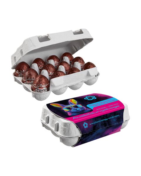 Kinder Bueno chocolate eggs, set of 12 in egg carton with promotional sleeve