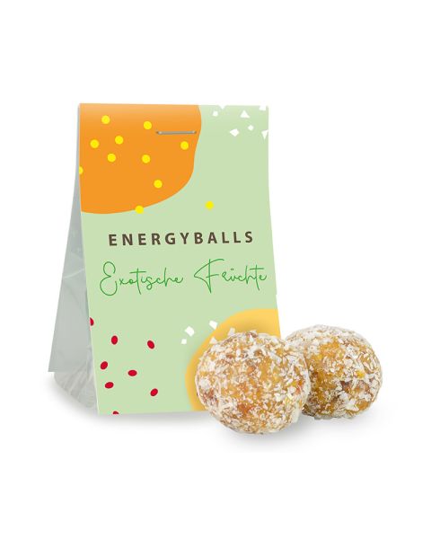 Exotic energy ball snack bag with advertising label