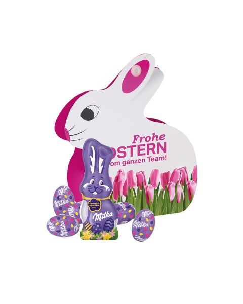 Milka promotional Easter bunny with advertising print