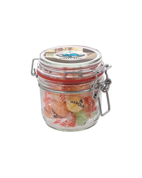 0.25 l Weck jar filled with Napoleon bonbons and advertising label