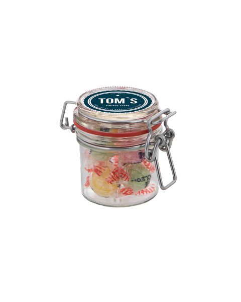 0.13 l Weck jar filled with Napoleon bonbons and advertising label