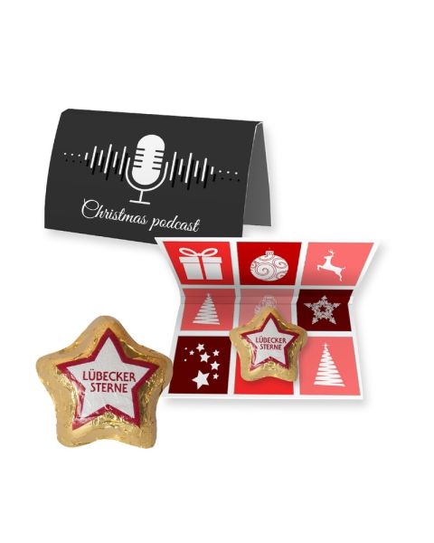 Express 12 g Lübeck marzipan star on folding card with promotional print